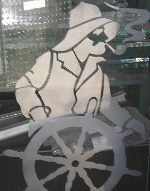 glass etching of fisherman
